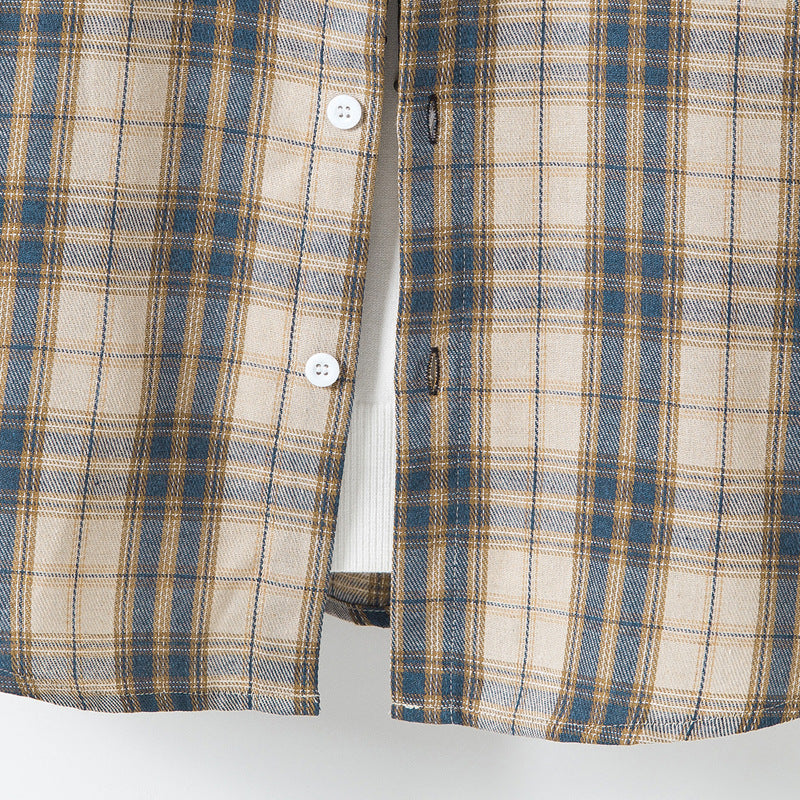 Men's Casual Plaid Long Sleeve Hooded Shirt