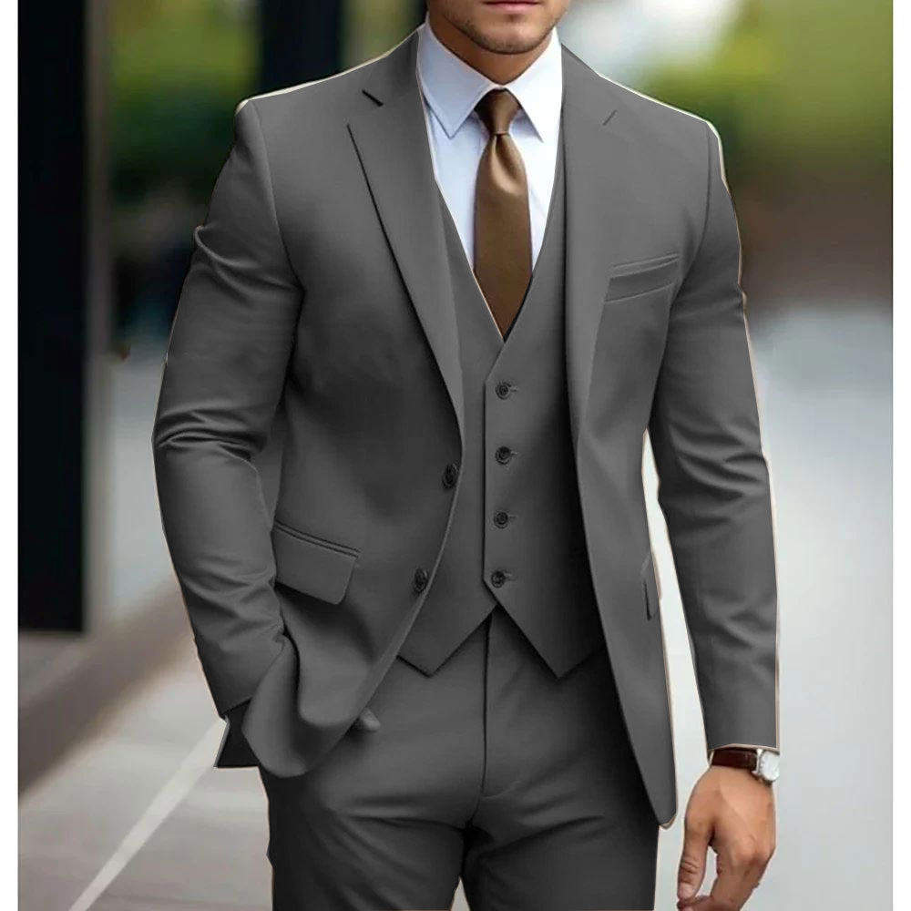 Business Casual Men's Three-piece Suit For Bridegroom Wedding