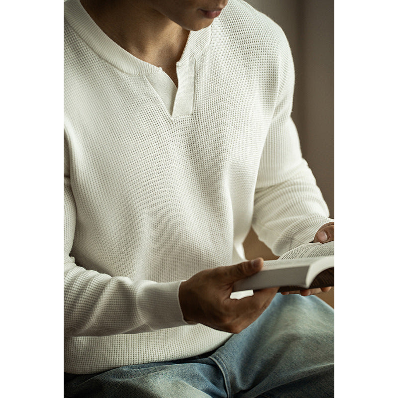 Men's Winter And Autumn Casual V-neck Long Sleeve Sweater Henley Shirt