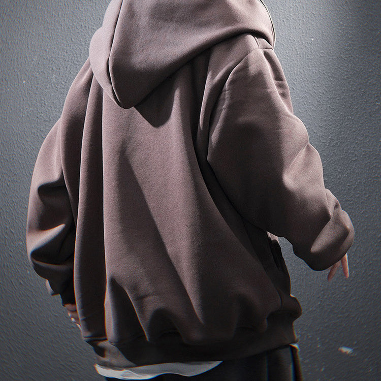 Oblique Zipper Hooded Cardigan Sweater Baggy Coat