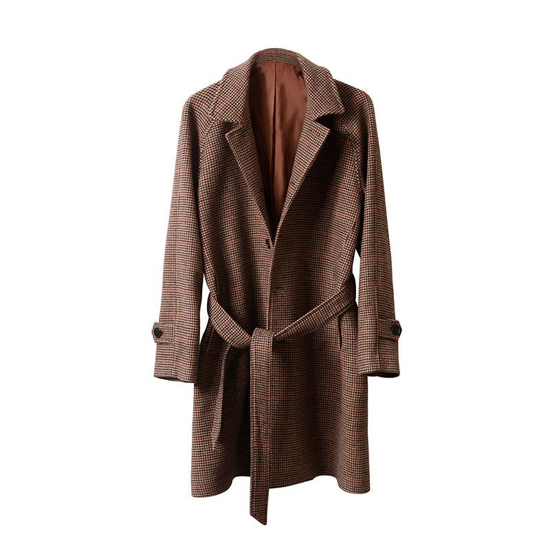 Vintage Gentleman Houndstooth Men's Woolen Coat
