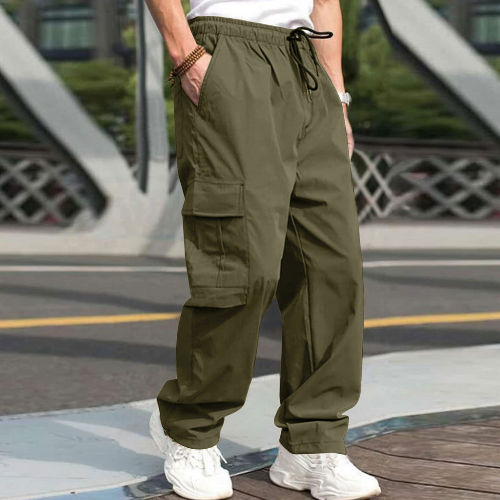 Loose Straight Drawstring Waist Trousers With Pockets