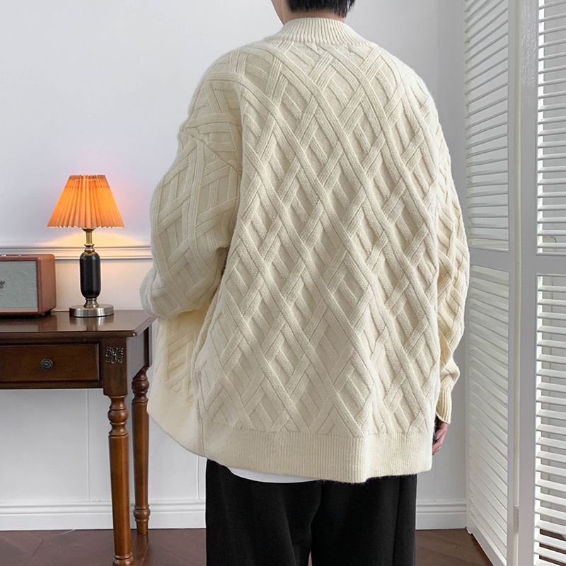 Stand Collar Autumn And Winter Cardigan Cable-knit Sweater Men