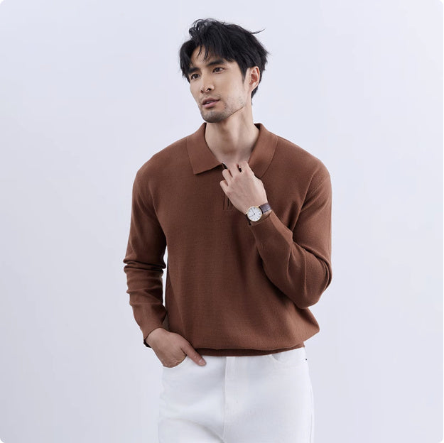 Men's Lapel Zipper Front Slim Pullover Sweater