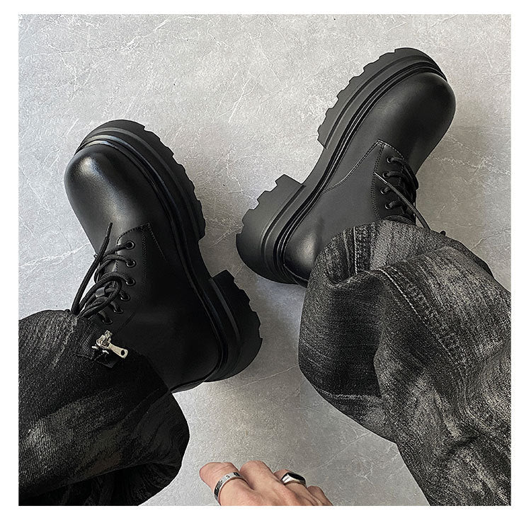 Autumn And Winter Leather Martin Boots High-top Leather Fleece-lined boots