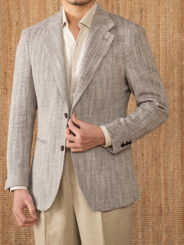 Cotton And Linen Herringbone Business Gentleman Half Lining Suit Jacket