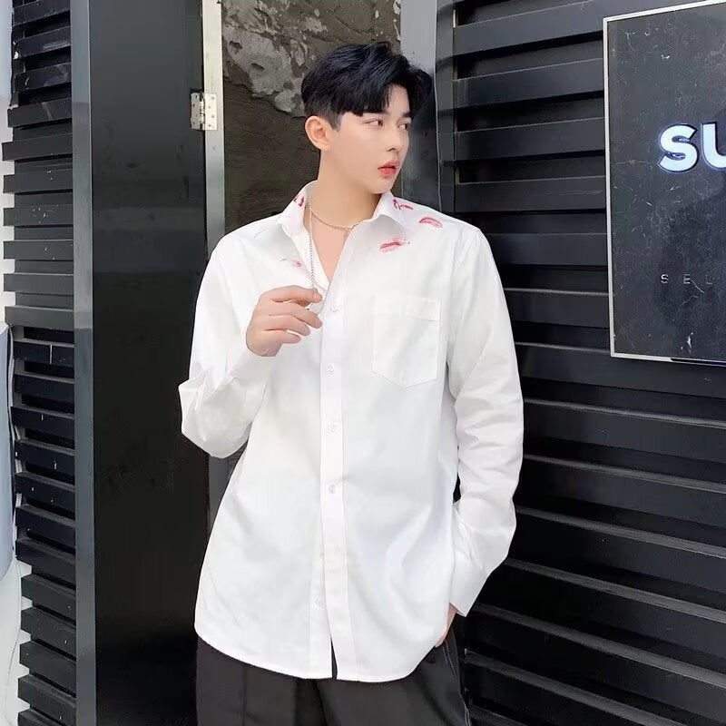 Men's Long-sleeved Lipstick Lip Print Shirt