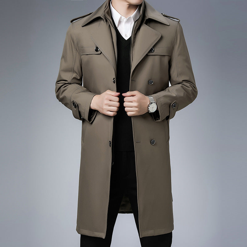 Men's Long Detachable Wool Liner Double Breasted Windbreaker coat