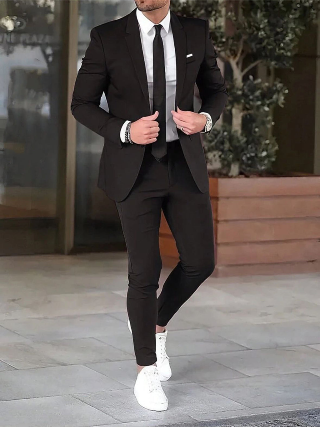 Two-piece Solid Color Slim-fit Coat Suit Pants