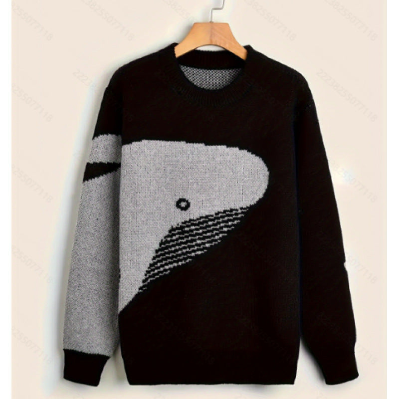 Cartoon Whale Round Neck Couple Casual Loose All-matching Pullover Sweater