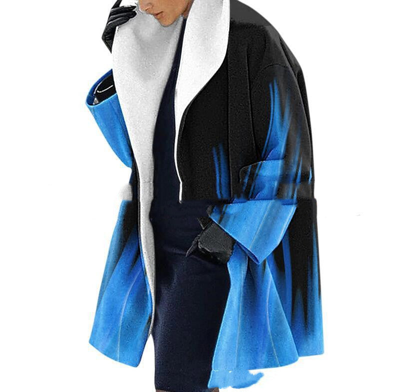 Thick Woolen Print Hooded Loose Medium Length trench Coat