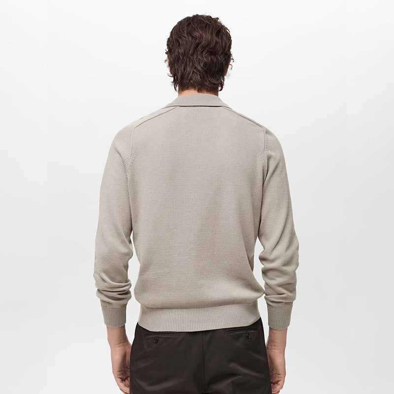 Long Sleeve Button Polo Shirt V-neck Business Men's Sweater