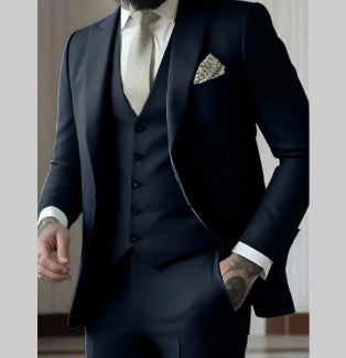 Men's Slim Fit Solid Color Business Suit Set