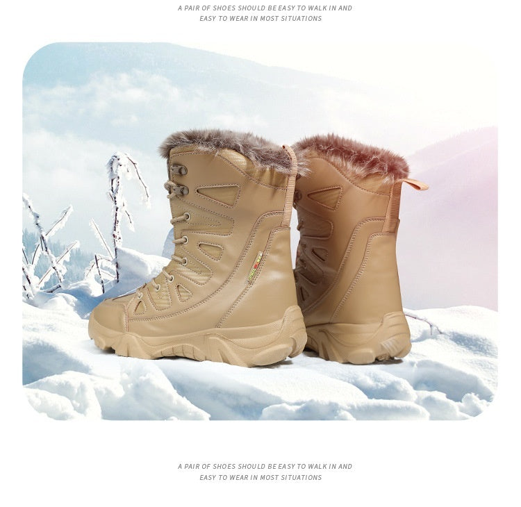 Snow  Cotton Boots Winter High-top Fleece-lined Warm Slugged Bottom Lace-up boots