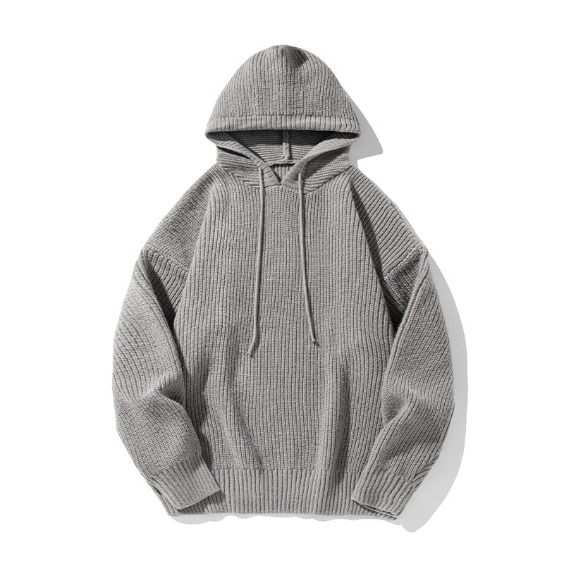 Japanese Loose Solid Color Hooded Idle Style Adjustable sweater