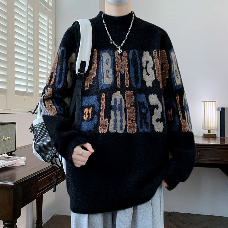 Men's Mink Fur Thickened Half-high Collar Sweater