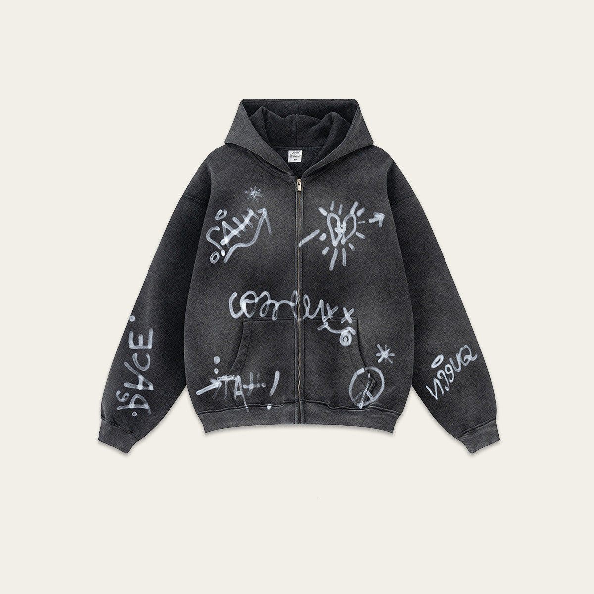 Retro High-grade Graffiti Long-sleeved Knitted Cardigan hooded sweater