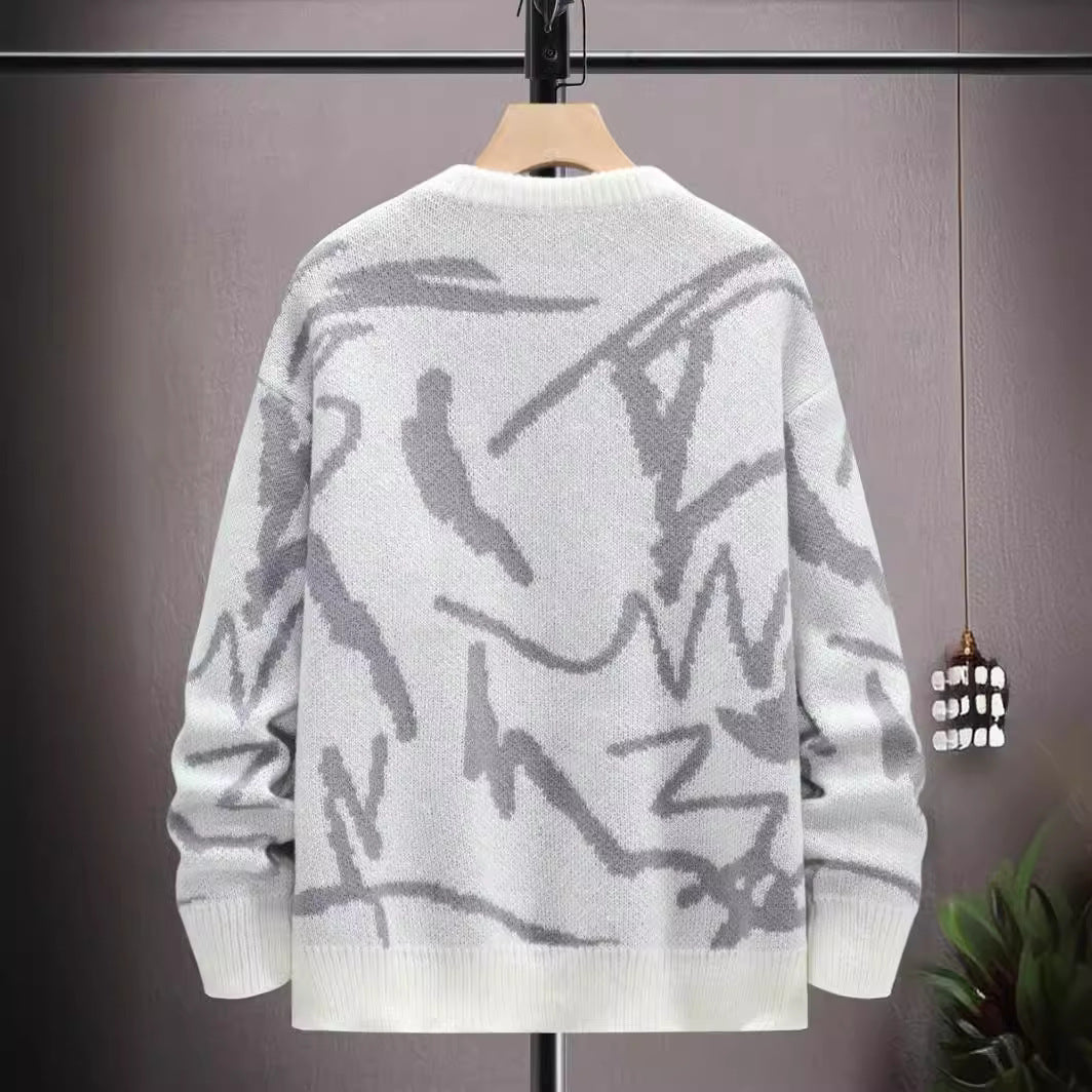 Men's Autumn And Winter Loose Round Neck Knitted Long-sleeved Jacket