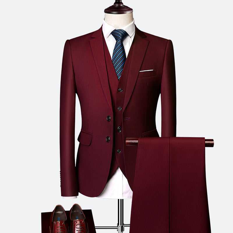 Men's Three-piece British Slim-fitting Wedding Dress Multicolor suit
