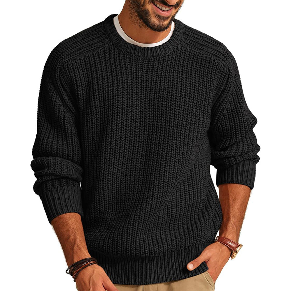 Men's Solid Color Long Sleeve Round Neck Sweater