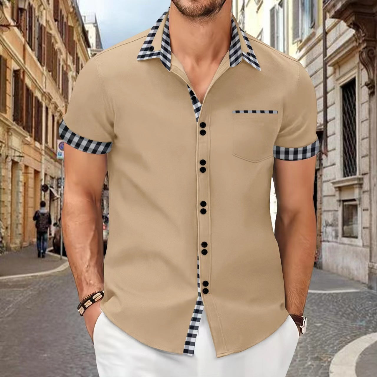 Men's Casual Pocket Stitching Contrast shirt