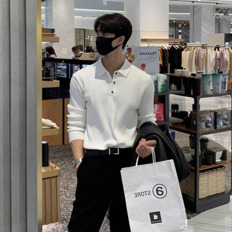 Men's Long Sleeve Knitted Lapel Sweater