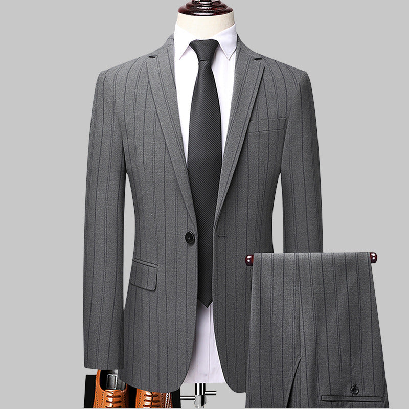 Men's Suit Set Business Wear Korean Slim Striped Two-piece Wedding Bridesmaid Suit