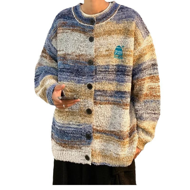 Gradient Contrast Cardigan Sweater Men