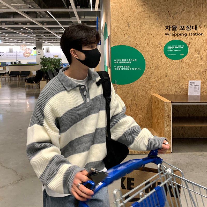 Men's Loose All-matching Striped sweater