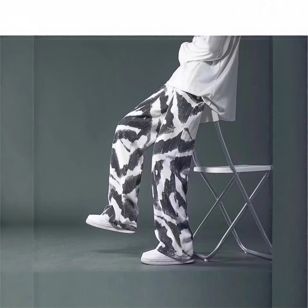 High Street Tie-dyed Graffiti Wide-leg Pants Men