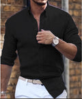 Cotton Solid Color Polo Collar Casual Style Shirt