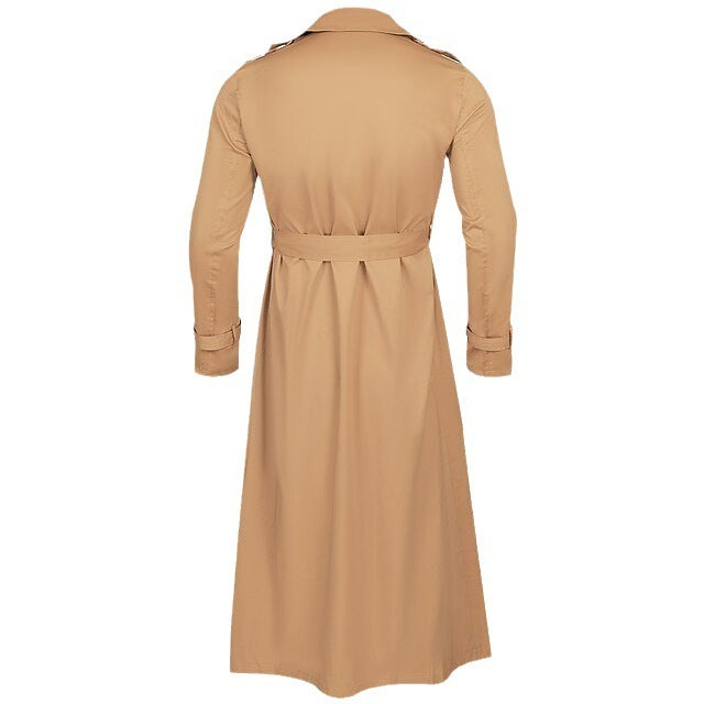 Long Trench Coat Large Lapel Double Breasted Belt Coat