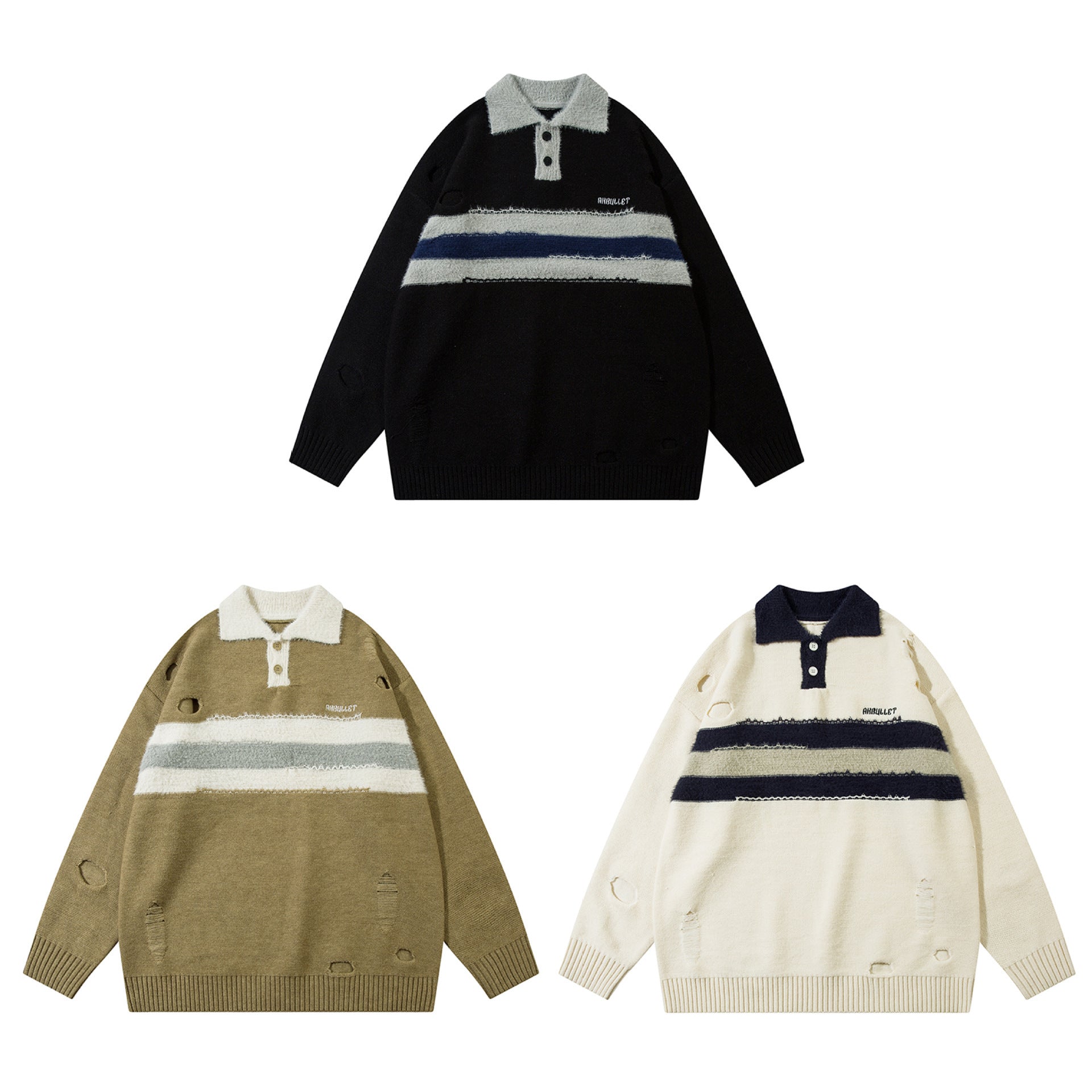 American Retro Lapels Long Sleeve Sweater