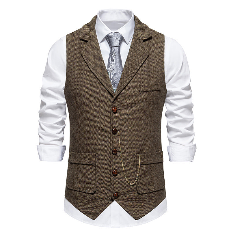 Retro Herringbone Casual Vest Multi-pocket Vest