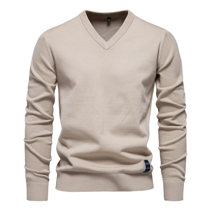 Autumn And Winter Pure Cotton Solid Color V-neck Sweater