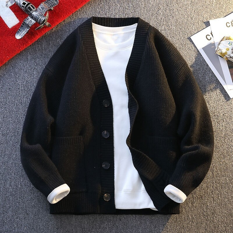 High-end V-neck Knitted Cardigan Coat Men