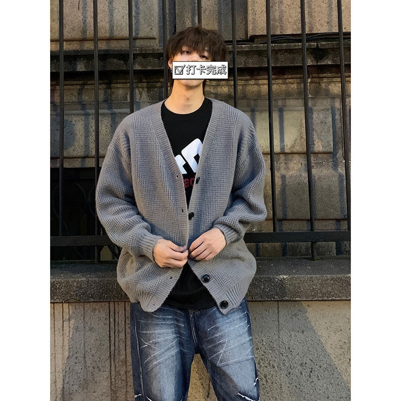 Retro Simple Solid Color And V-neck Men's Knitting Sweater