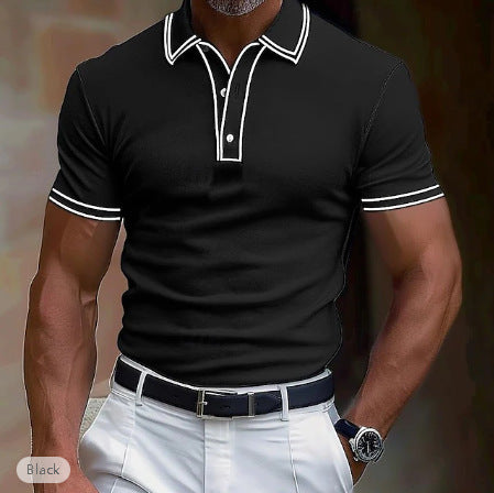 Men's Casual Polo Shirt Lapel Placket Strip T-shirt