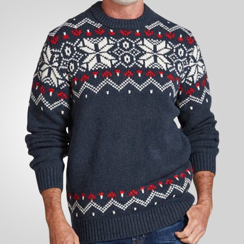 Round Neck Pullover Knitting Long Sleeve Brocade Sweater Men