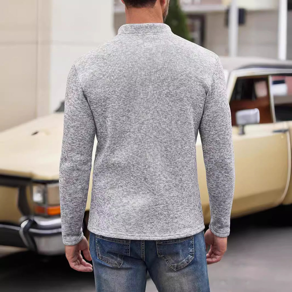 Gray Long Sleeves Thickening Polo Thick Needle sweater
