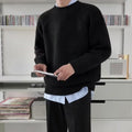 Retro Solid Color Round Neck Vertical Pattern Sweater men