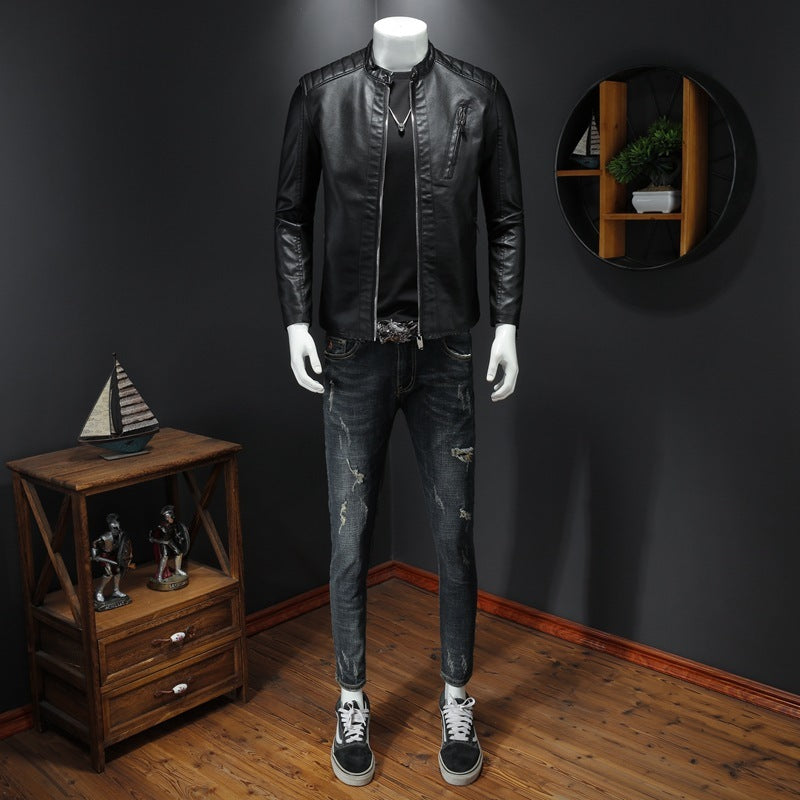 Leather jacket With Stand Collar