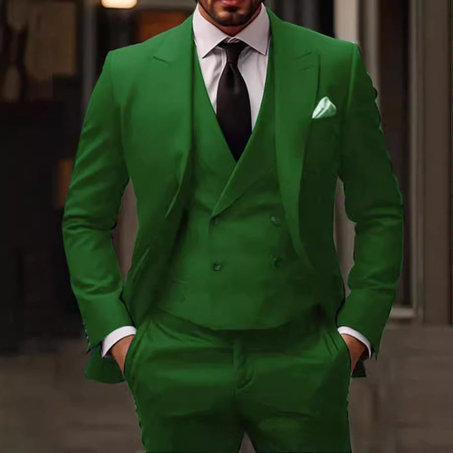 Green Plus-sized Three-piece Groom Suit