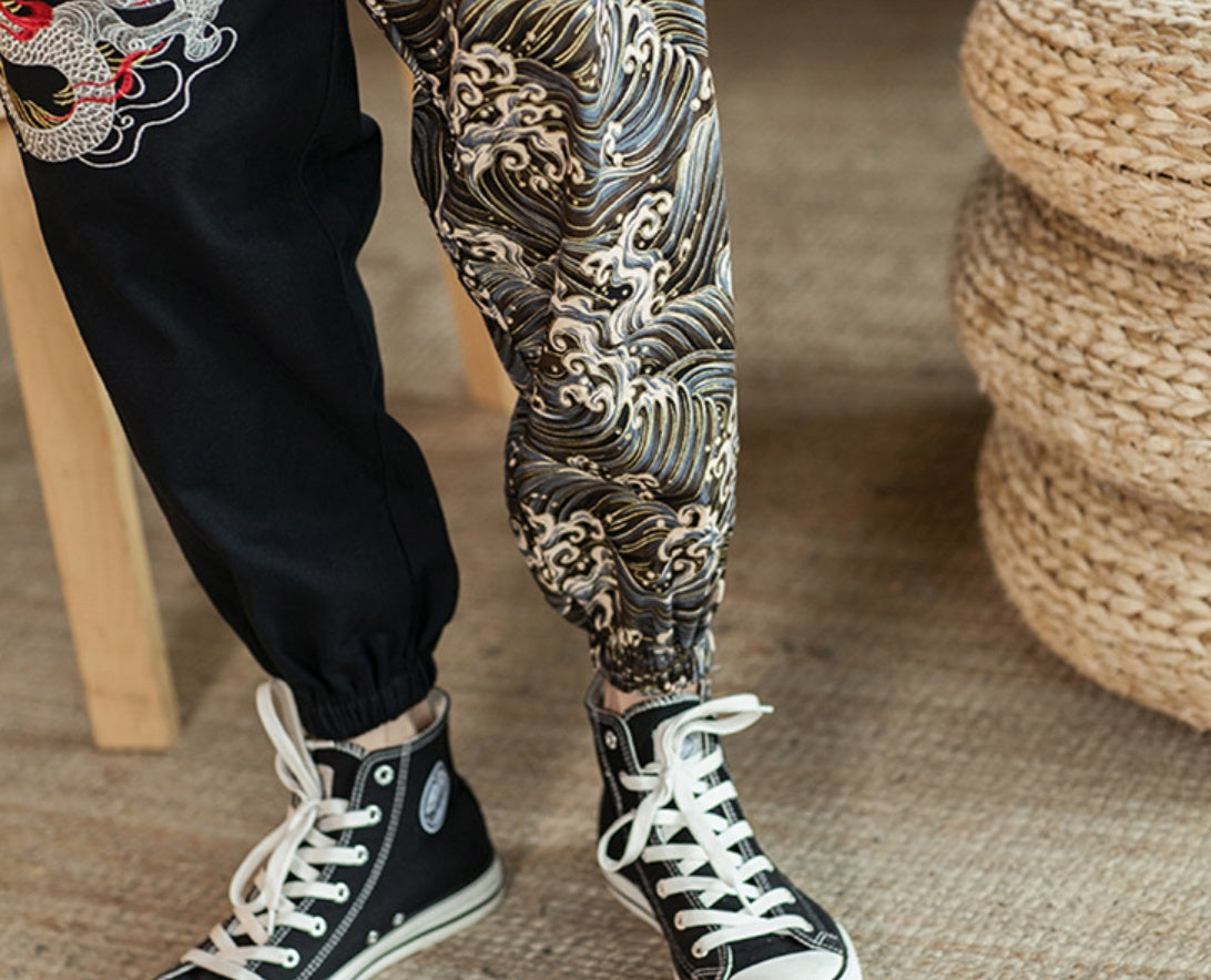 Embroidered Silver Dragon Casual Versatile Trousers