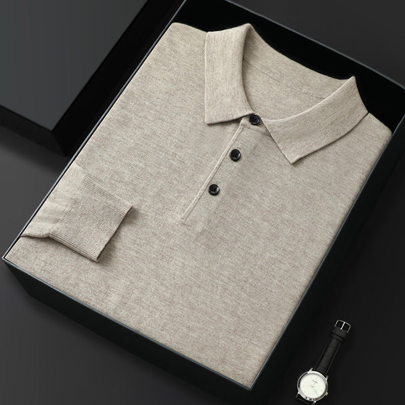 Spring And Autumn Casual Polo Collar Long-sleeved Sweater Men
