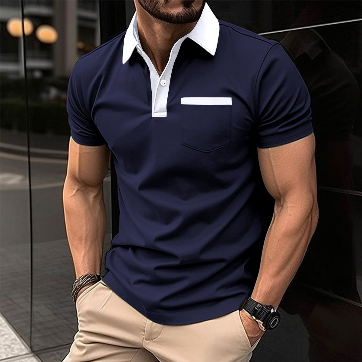 Slim Pocket Short-sleeved Polo Shirt