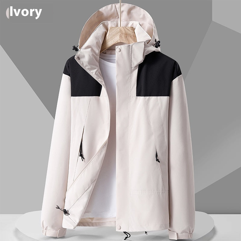 Hooded Windbreaker Colorblock Zip-up With Pockets Waterproof Outwear jacket