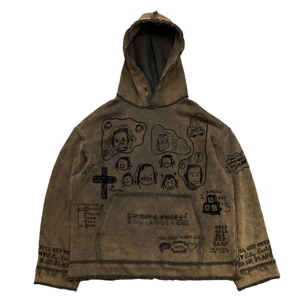 Retro Heavy Anti-worn Looking Washed-out Destruction hoodie