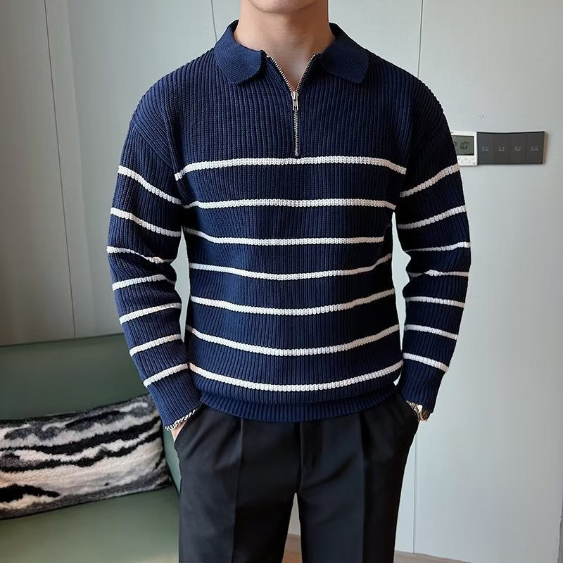 Half Zipper Striped Sweater For Men