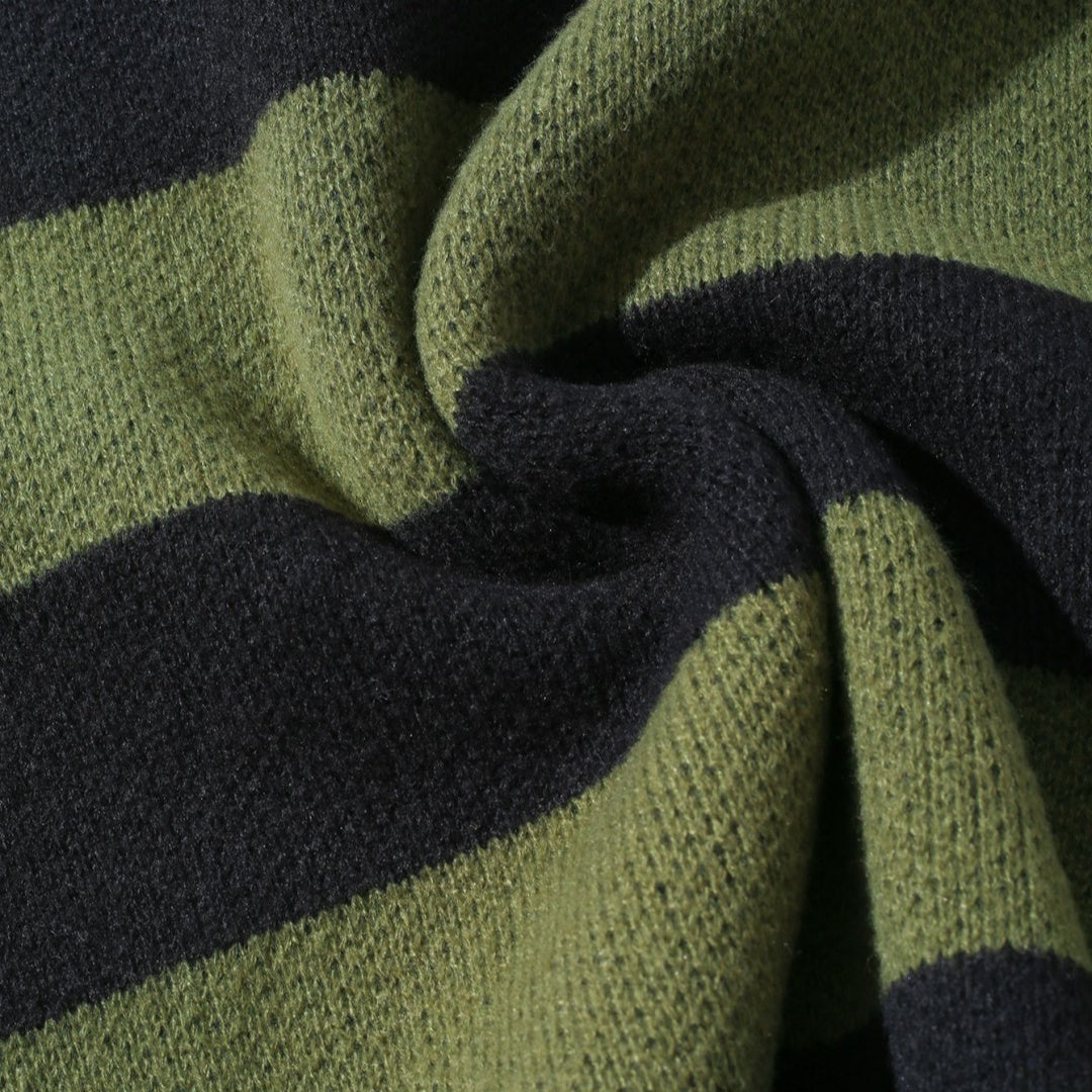 Contrast Color Striped Autumn And Winter Loose Round Neck Pullover Sweater